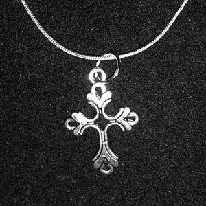 Fleur De lis Cross .925 Sterling Silver Necklace